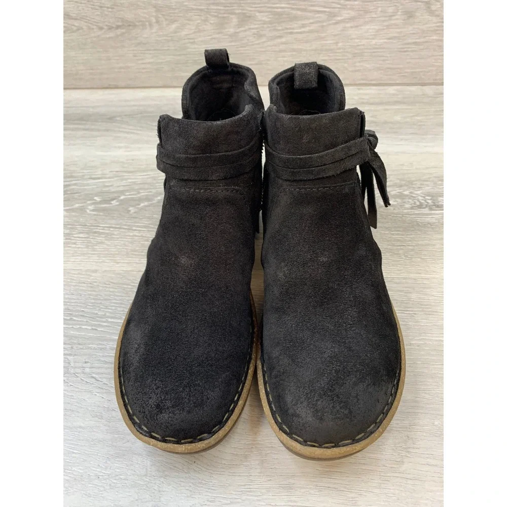 Born Women's Ankle Boots Black Suede Wedge Tie Detail Side Zip Booties 8 Shoes